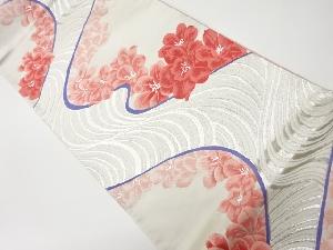 リサイクル　曲線に花々模様織出し袋帯